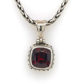 Small Sterling Silver Pendant with One 9mm x 9mm Cushion Cut Garnet on